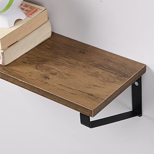 spot on dealz® Set of 3 Rectangle Black floating decorative hanging shelves with MDF wood rustic shelf and metal wire frame industrial wall mounted shelving unit Living Room furniture - Cosy Home Interiors spot on dealz® Set of 3 Rectangle Black floating decorative hanging shelves with MDF wood rustic shelf and metal wire frame industrial wall mounted shelving unit Living Room furniture - Image 3