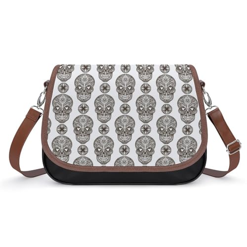 Skull Pattern Crossbody Bag Anti-Theft Side Shoulder Bags Adjustable Leather Messenger Bag Unisex