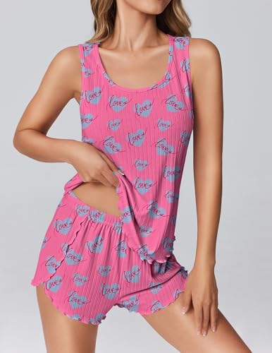 Image of Ekouaer 2 Pieces Womens Tank Top Pajamas Set Soft Sleepwear Cami and Shorts