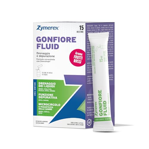 Zymerex - GONFIORE FLUID aroma FRUTTI ROSSI | 15 Bustine monodose | Drenaggio liquidi | Depurazione | Senza glutine e lattosio (FRUTTI ROSSI)