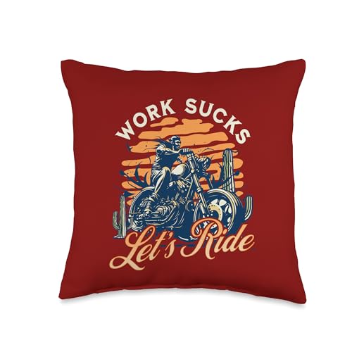 Cruiser Motorcyle Clun Sarcastic Biker Quote Work Sucks Let's Ride Two-Wheeler Throw Pillow, 16x16, Multicolor