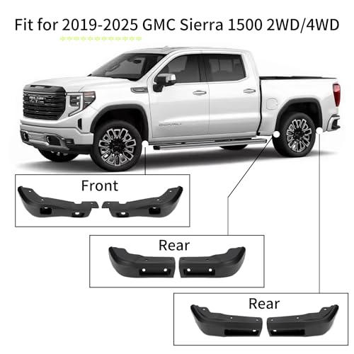 Image of Mud Flap Compatible with GMC Sierra 1500 2019-2025 No-Drill Front & Rear Side 6PCS Mud Splash Guard Accessories