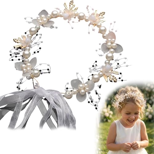 FrostyFlair Couronne de fleurs pour cheveux, Accessoire de coiffure & bandeau pour femmes, Tiare avec perles pour mariage & occasions festives, Couronne de...