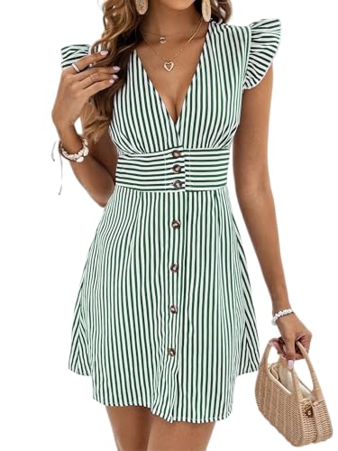 Image of SISKIN Womens Casual Summer Dresses,Button Front Striped A Line Shirt Dresses for Women 2025