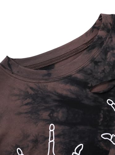 Image of Avanova Women Skull Finger Graphic Distressed Tee Shirt Ripped Short Sleeve Crop Tops