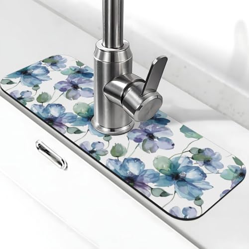 Abstract Flower Blooming Floral Watercolor Kitchen Sink Splash Guard Faucet Mat Super Absorbent Fast Drying Mat Sink Gadgets-Fast Drying Pad Sink Mat For Kitchen Bathroom (15" X 5.5" ) by KIKICHUA - Used condition - US$11.75