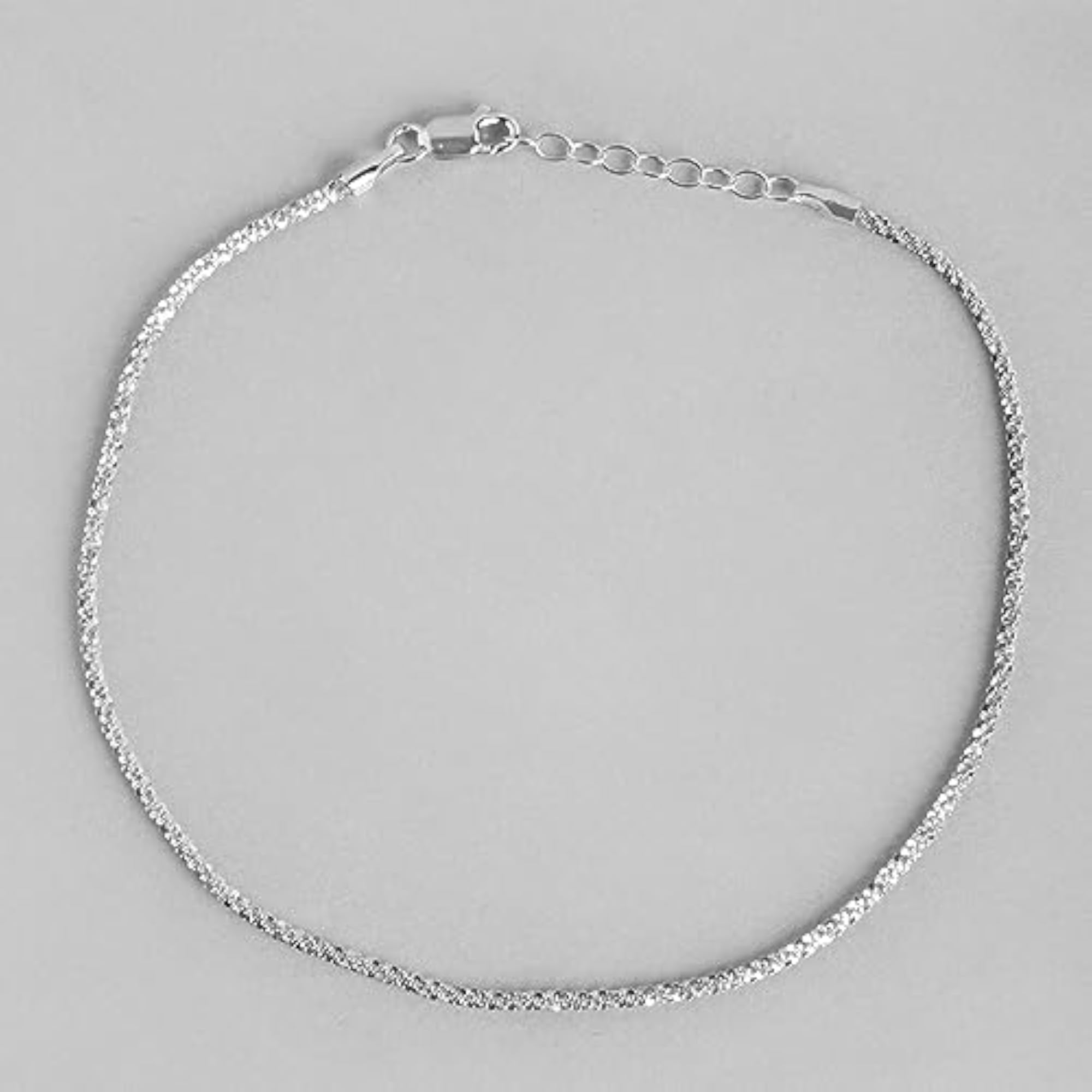 925 Sterling Silver Rhodium Plated Chain Anklet, Hypoallergenic