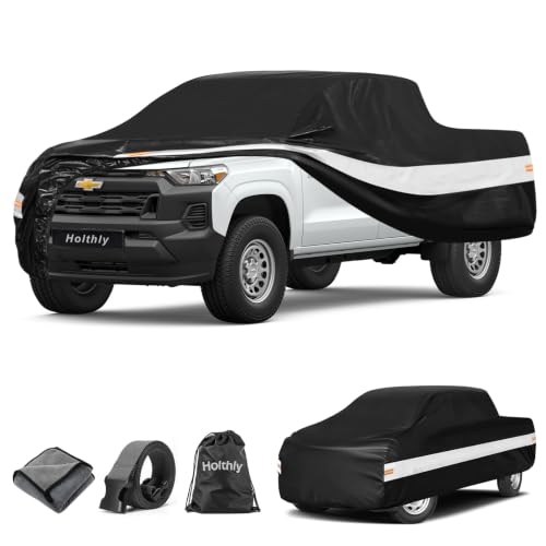 Image of 10 Layers Truck Cover Waterproof All Weather Custom Fit Chevrolet Colorado(2003-2026) Extended /Crew Cab Short Bed, Outdoor Full Exterior Pickup Car Cover Sun Rain Snow Ice Protection. Black