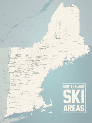 New England Ski Resorts Map 18x24 Poster (Beige & Opal Blue)