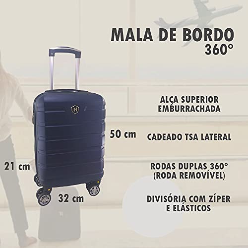 Mala De Bordo Viagem Rígida Em Abs 4 Rodinhas 360º Cadeado (Azul)