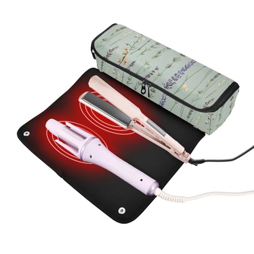 Organizador rústico de herramientas para cabello Lavenders Green 2 en 1 con mat resistente al calor, bolsa de viaje de doble capa para plancha, rizadora y secadora de cabello para mujeres miniatura 2