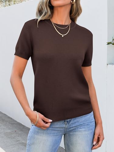Image of ANRABESS Womens Short Sleeve Sweaters Wool Blend Crew Neck Sweater Shirts Business Casual Work Tops 2026 Summer Outfits