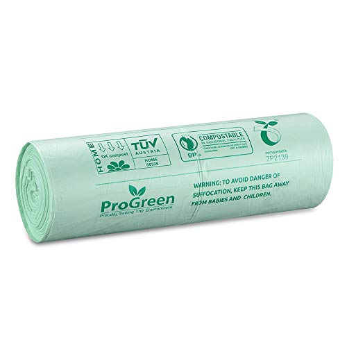 ProGreen 100% Compostable Bags 2.6 Gallon, Extra Thick 0.71 Mil, 100 Count, Small Kitchen Trash Bags, Food Scraps Yard Waste Bags, Biodegradable ASTM D6400 BPI and VINCOTTE Certified.