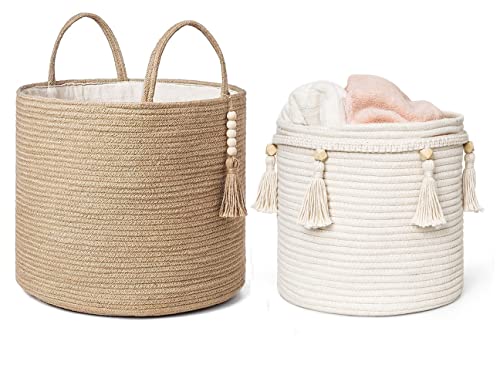 Mkono Woven Storage Basket Decorative Natural Rope Basket And Cotton Rope Basket Boho Cute Decor And Organizer For Nursery, Baby Toys, Blanket #TOP28