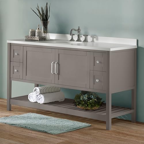 Image of Alaterre Furniture Bennet Bathroom Vanity Cabinet with Soft-Close Shaker Doors and Open Shelf - 60-Inch Freestanding Bathroom Vanity Without Sink - Wood Bathroom Sink Base Cabinet (Gray)