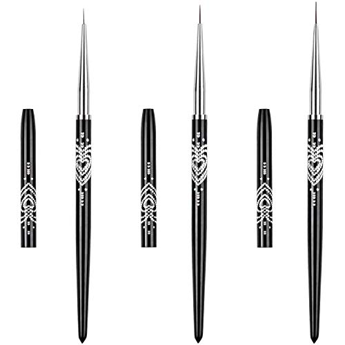 Ycyan 3Pcs Nail Art Liner Brush Pen Set (Size 7 mm,9 mm,11 mm) Mini Metal Handle Nail Design Brushes