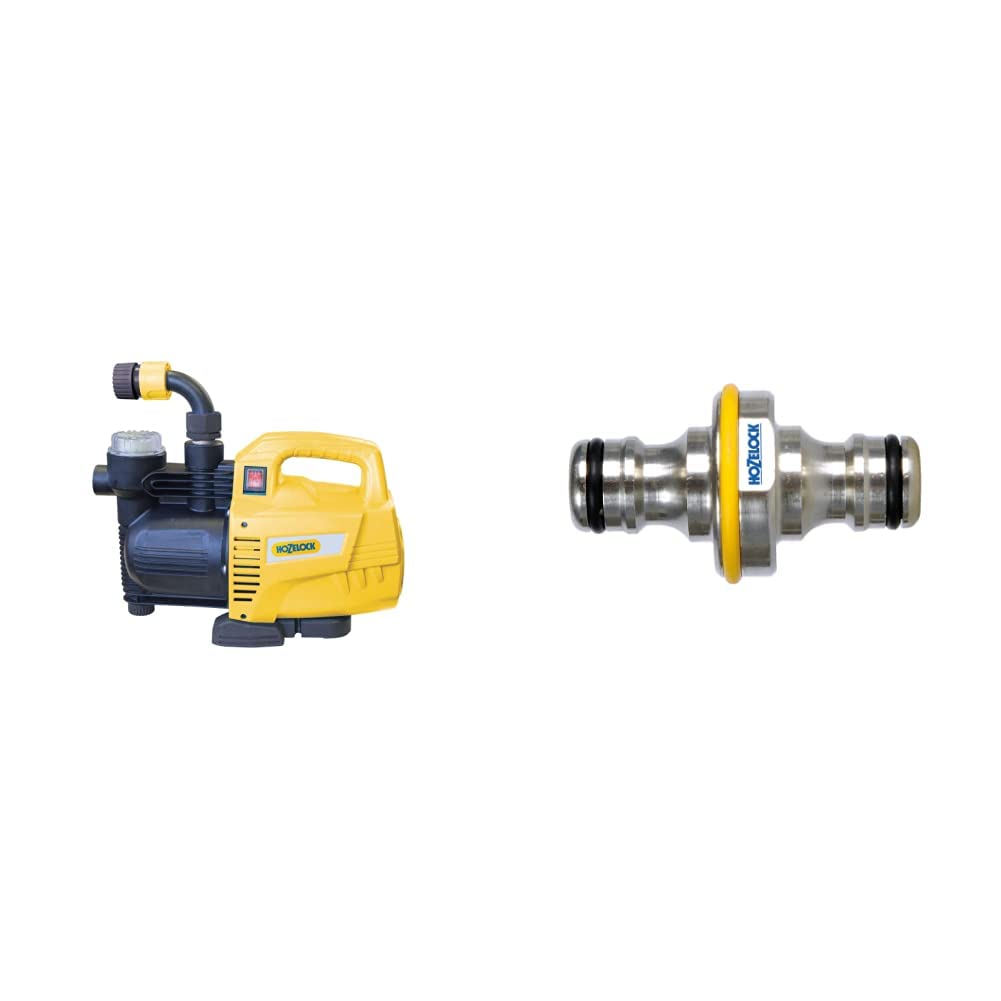 Hozelock 7606 0000 Garden Jet Pump & Hozelock 2044P0000 Pro Metal Double Male Hose End Connector, Silver