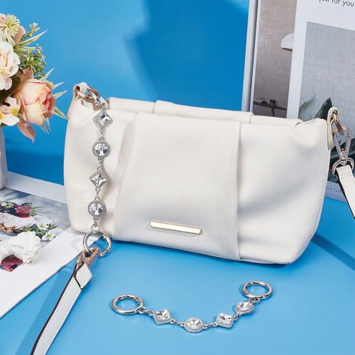 UNICRAFTALE 2Pcs Decorative Bag Chain Rhombus Glass Crystal Bag Extension Chains Handbag Handle Chain Strap Extender Flat Round Rhinestone Bag Strap Extender Replacement Accessories 17.8cm - Image 2