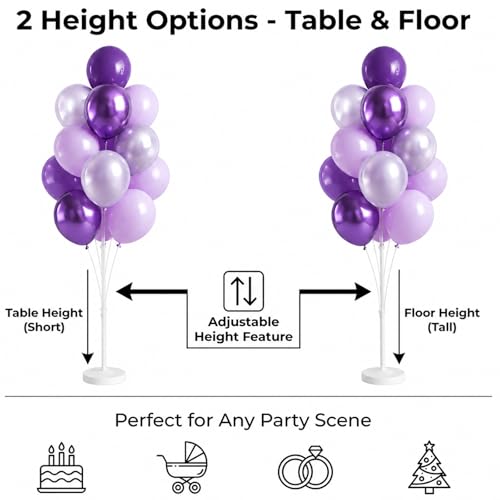 Image of Balloon Column Stand Kit with Balloons, Base and Pole, Balloon Column Kit for Floor or Table Backdrop Decoration for Party Wedding Baby Shower Birthday Graduation Anniversary(Regal Purple)