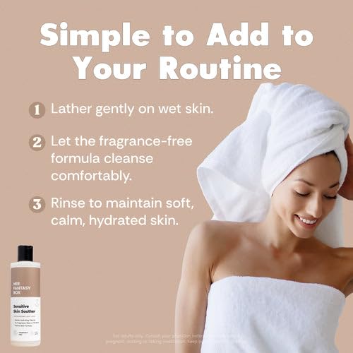 Image of Her Fantasy Box | Sensitive Skin Soother Gentle Body Wash - Fragrance-Free Probiotic Cleanser with Chamomile, pH Balanced, Vegan & Cruelty Free, 16 oz