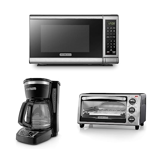 BLACK+DECKER EM720CB7 Digital Microwave Oven, 700W, Stainless Steel, 0.7 Cu.ft & CM1160B 12-Cup...