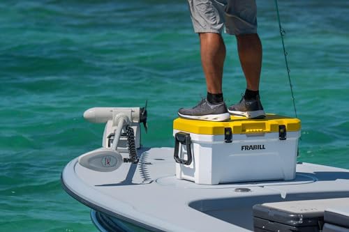 Image of Frabill Magnum Bait Station 30 | 30 Quart Bait Cooler with Dual Aeration, White and Yellow