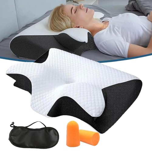 GXHNB CuroSleep - Die Erleichterung, Auf Die Sie Gewartet Haben, Curo Sleep Kissen, Ergonomisches OrthopäDisches Kissen mit Konturierter UnterstüTzung füR Seiten, RüCken, und BauchschläFer (Schwarz)