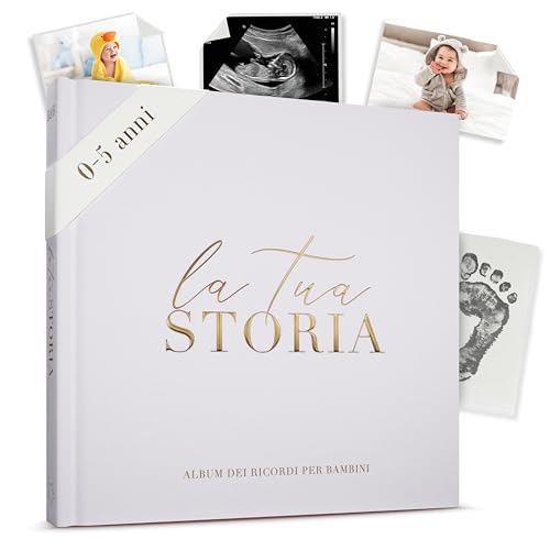Album Nascita Bambino Bambina | Libro Nascita Bimbo Bimba | 132 Pagine | Regalo Nascita | Diario Neonato | Album Fotografico Bambino per Foto Formato 10 x 15 cm e 13 x 18 cm (Grigio)