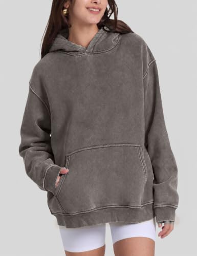 Image of FAIABLE Womens Oversized Acid Wash Hoodie Unisex Heavyweight Fleece Cotton Hoodies Vintage Washed Sweatshirt for Women
