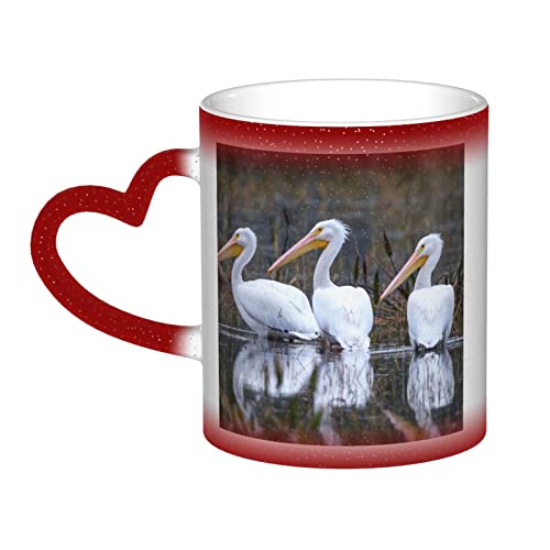 Three Pelicans Print Coffee Mugs, Colour Changing Mug Ceramic Heated Sensitive Novelty Coffee Mug Funny Mugs for Men Women 11oz Red Three Pelicans Print Coffee Mugs, Colour Changing Mug Ceramic Heated Sensitive Novelty Coffee Mug Funny Mugs for Men Women 11oz Red