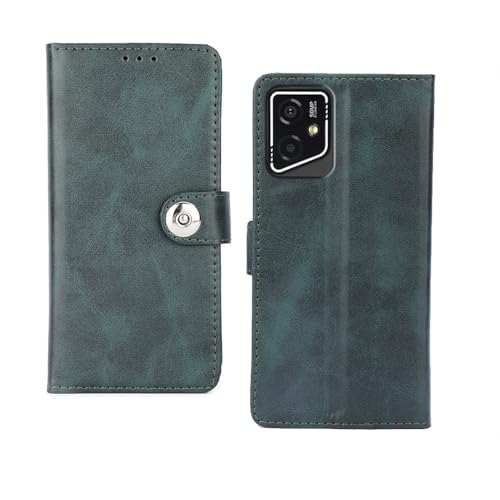 Image of amazon basics Lava Yuva Star 2 5G Flip Cover | Card Pockets Wallet & Stand | Flip Cover for Lava Yuva Star 2 5G (Green Button)