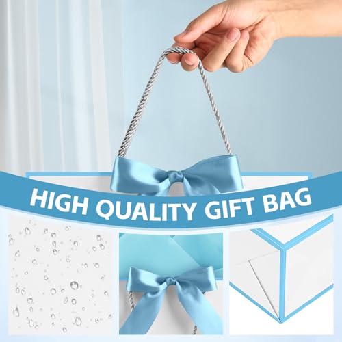 Image of JMANNI Gift Bags with Handles, 13 inch Medium Gift Bag for Presents, 1 Pcs Bags with 2 Tissue Paper and 1 Cards for Baby Shower Wedding Bridal Shower Mother's Day Birthday Party (White-Blue