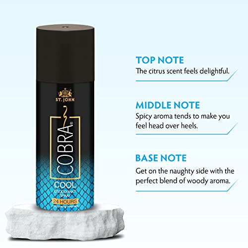 Image of ST.JOHN COBRA Perfume Body Spray For Men & Women | Irresistible Scent Fresh & Soothing Long lasting Deo Cool 150 ml Each Pack of 3 + Cobra Perfume 15Ml (Pack of 4)