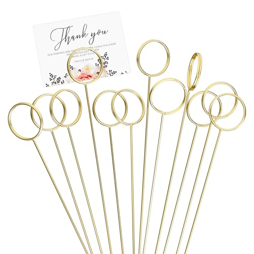 JICYOUP 30 Pack Gold Floral Card Holder Picks, 13.4 Inch Metal Flower Picks for Table Centerpieces, Picture Holders for Tables, Photo Card Holder Sticks for Flower Arrangements