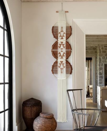 Flber Macrame Wall Hanging Brown and white Boho Wall Decor Art Li...