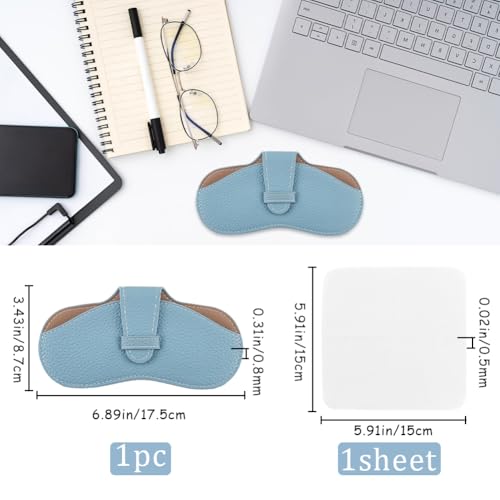 Image of CREATCABIN Leather Sunglasses Case Portable Glasses Bag Slim Case Lightweight Travel Eyeglasses Holder Pouch Cover with Fiber Soft Cleaning Cloth for Women Men Holiday Vacation 6.9x3.4 Inch Light Blue