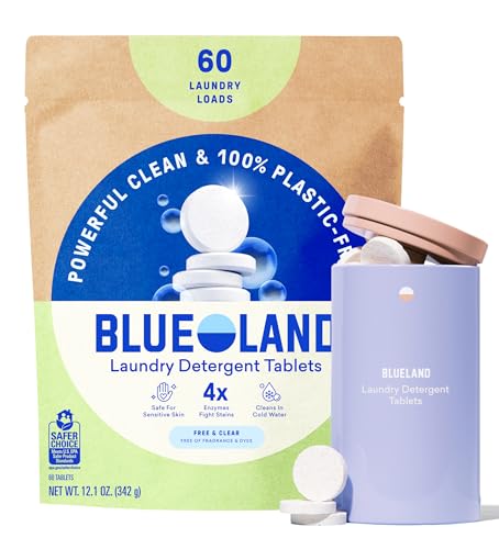 BLUELAND Laundry Detergent Tablets, Starter Set, 60 Count with Tin, Plastic-Free Eco-Friendly...