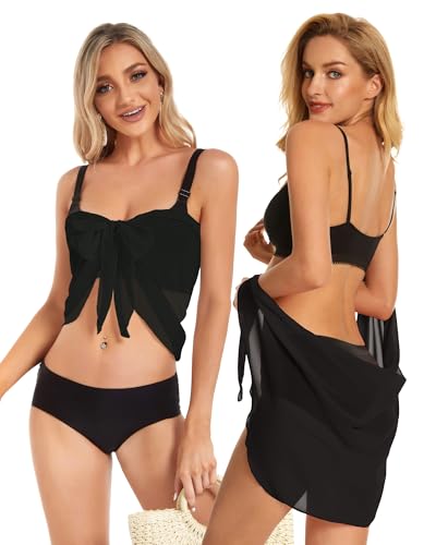 Image of CHICGAL 2 Pieces Women Beach Sarong Bathing Suit Wrap Skirt Sheer Bikini Swimsuit Cover Ups for Swimwear