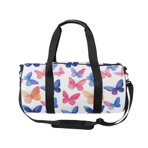 Color Butterfly Sports Duffel Bag Large Capacity Barrel Gym Bag with Full Print Polyester Fabric, Multiple Pockets and Detachable Strap for Sports Gym and Weekend Getaways2
