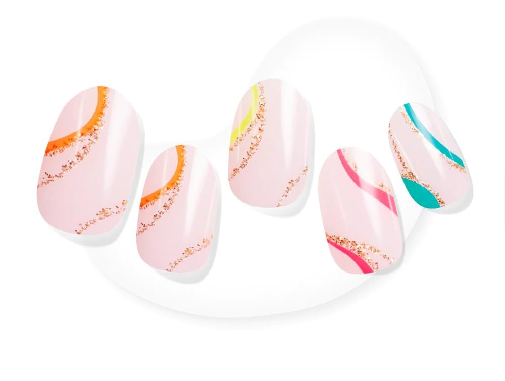 Dashing Diva Glaze Nail Strips - Suns Out Swirl | Works with Any LED Nail Lamp | Long Lasting, Chip Resistant, Semicured Gel Nail Strips | Contains 34 Salon Quality Nail Wraps, 2 Prep Pad, 1 Nail File