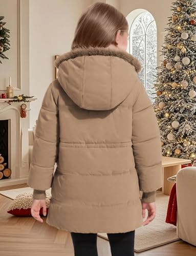 SEAUR Kids Girls Winter Coat 2025 Warmth Windproof Padded Jacket Snow Comfy Hooded Fleece Coat Outwear 6-11T3