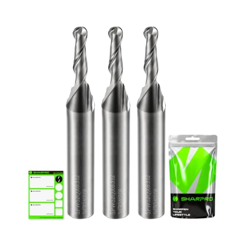 Image of Ball Nose CNC Router Bits (No Coating, 1 /8 inch Dia -12MM CL - 1 /4 inch Shank - 3PCS)