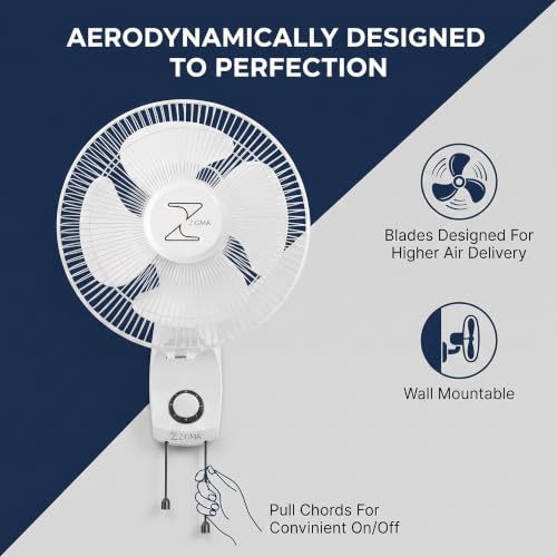 Image of ZIGMA Charm 300 MM High Speed Wall Fan - Powerful Airflow, Sleek Design, Silent Operation, Easy Mount Wall Mounted Fan for Home and Office (White)