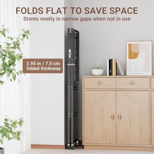 Image of black leopard 5-Tier Foldable Metal Storage Shelf with Wheels, Black | Foldable Design; 85 lb Capacity per Shelf; Preassembled Frame; Lockable Casters; Reinforced Metal Construction