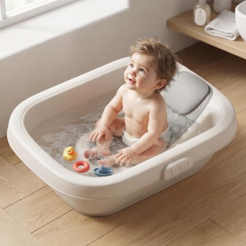 Image of StarandDaisy Baby Bath Tub for Newborn to Toddler with Soft TPE Anti-Slip Bath Support Cushion, Ergonomic Reclining Seat, Easy Drain, Safe Bath Tub for Babies 0-3 Years