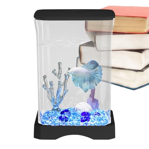 Betta - Tanque de acuario 4K HD, peceras de escritorio, 4.65 x 4.65 x 6.97 pulgadas, ornamental marino y principiante con luz, diseño compacto para el hogar, oficina, apartamento, cocina y sala de