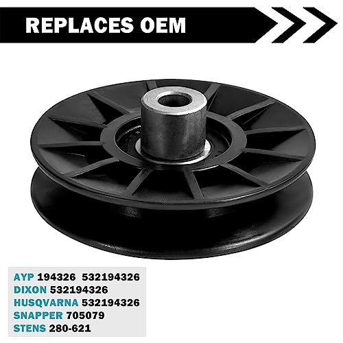 Sutmorly 194326 V-Idler Pulley for Craftsman Mower, Drive V-Groove Idler Pulley for Craftsman, Husqvarna, Poulan Mowers Replaces OEM Numbers 194326 and 532194326, Black
