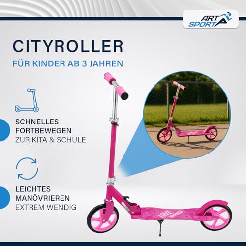 ArtSport Scooter Cityroller Big Wheel 205mm R&auml;der klappbar & h&ouml;henverstellbar - Kinder-Roller ab 3 Jahre - Tretroller bis 100 kg - pink