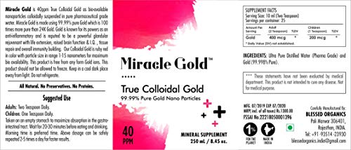 True Colloidal Gold Drop 40 Ppm 250 Ml, Ruby Red Nano Particles, High Bioavailability, For Immunity & Brain Function, Glass Bottle