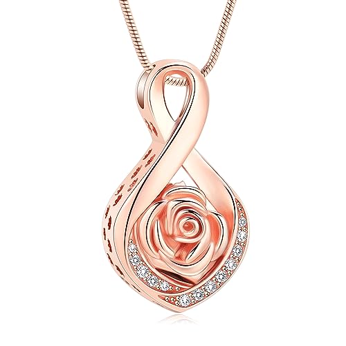 Roseflower Cremation Jewelry for Ashes Infinity Urn Necklace for Ashes Memorial Keepsakes Jewelry for Women Girl Pets Loved One Memorial Jewelry - Main Image